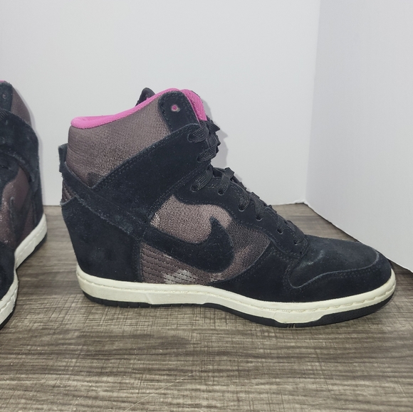 Nike Dunk Sky High Black Pink Camo Suede Sneakers 543258-001 Women's Size 7.5 - Picture 3 of 10